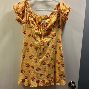 Urban Outfitters Sundress Mini Cherry Print Yellow 💯Cotton SZ  Small Petite